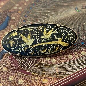 Vintage Damascene Bird Motif Brooch Pin